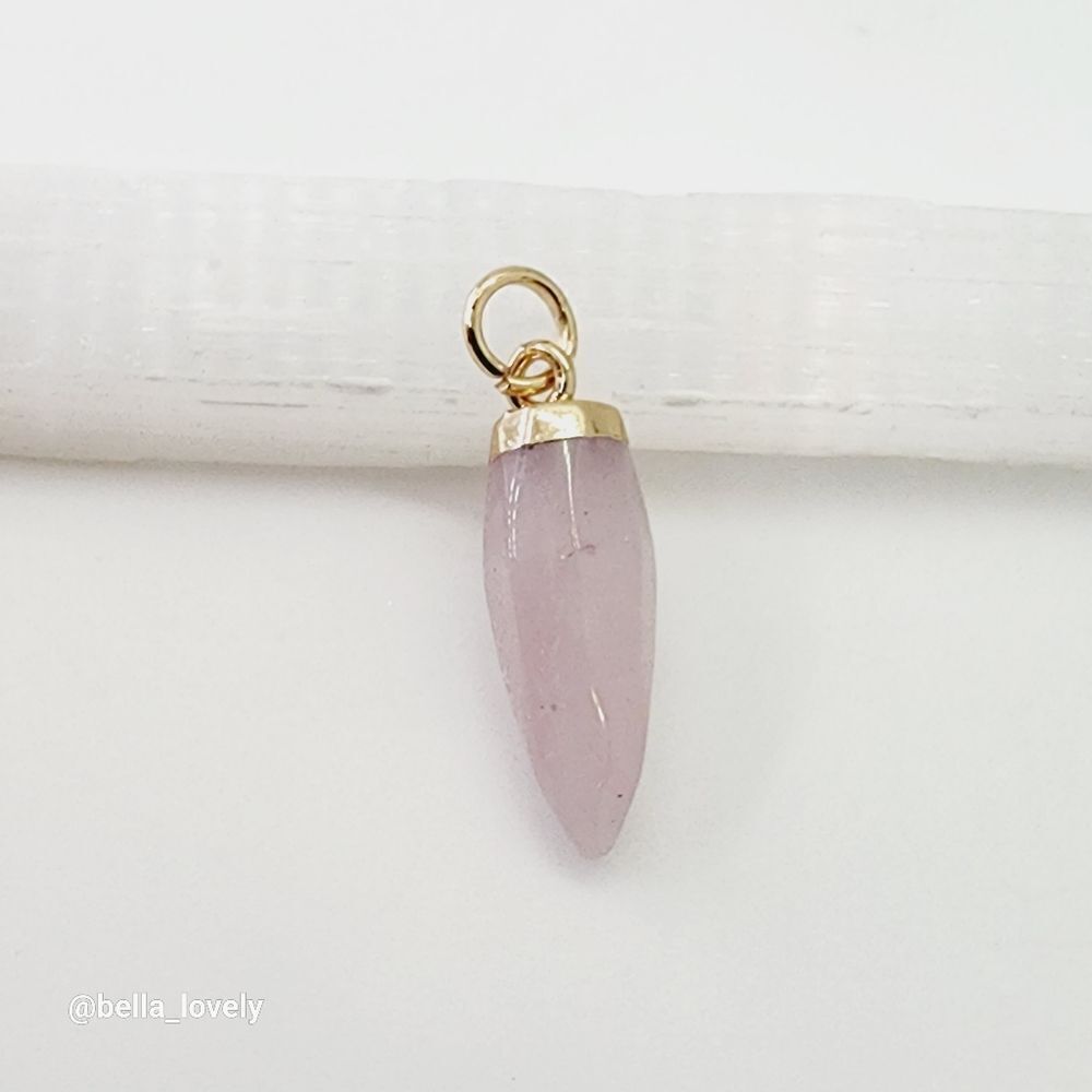Dainty Rose Quartz Gold Toned Pendant Boho Hippie 1.14"